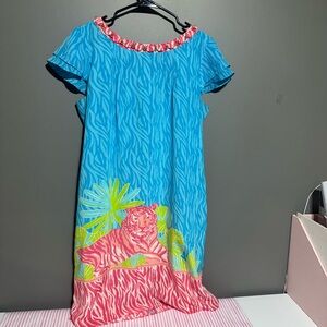 Lilly Pulitzer Silk Blue and Pink Tiger Print Dress